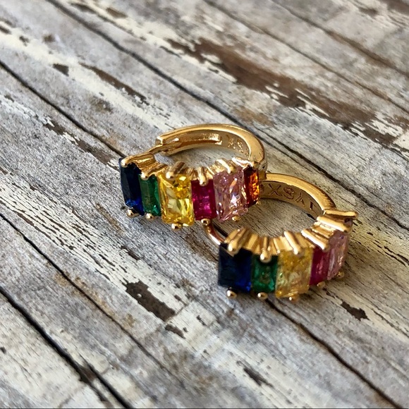 Mini Rainbow Crystal Huggie Hoops and Ear Cuff Set! - Picture 7 of 7